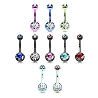 Belly Button Piercing Ring 14 Gauge Surgical Steel - color: BLACK DARK BLUE GEMS