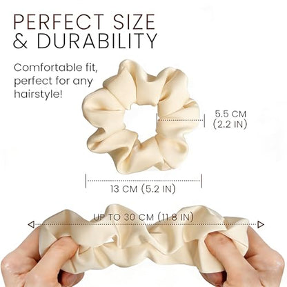 Big Satin Scrunchies for Women, 5.2 Inches Large Scrunchie, Silk Elastic Ponytail Holders for Girls, Jumbo Hair Ties for Thick/Curly Hair, Soft Scrunchy No Crease No Pilling, 4 Pack - color: Black+Brown