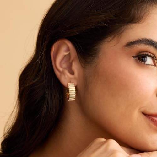 Robaice Chunky Huggie Earring for Women，14K Gold Plated Hoop Earrings | Gold Huggie 925 Sterling Silver Post Earrings, Statement Trendy Hoop Earring，Fashion Lightweight Jewelry Gifts for Women - color: Gold-C