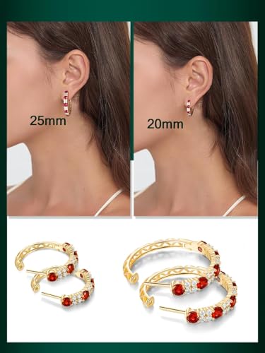 Women's Huggie Hoops with Birthstone 925 Sterling Silver Huggie Stud Hypoallergenic 14K Gold Plated Moissanite Earrings -Emerald Sapphire Ruby Hoop Earrings, Size 20 25mm - color: A -Ruby Gold, size: 20mm (0.78 Inch)