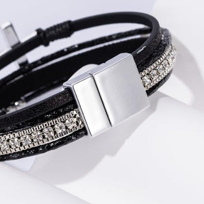 Boho Leather Wrap Bracelets Beaded Stackable Cuff Bracelet Country Concert Outfits Cowboy Cowgirl Western Jewelry Gifts for Women - color: Cross-Black