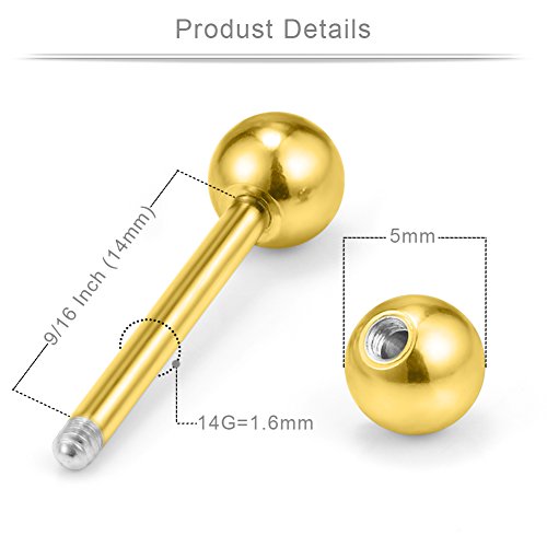 14G 9/16Inch Crystal Ball Nipple Tongue Shield Ring Barbell Body Piercing Jewelry Retainer 8-14PCS - color: 8PCS - Gold