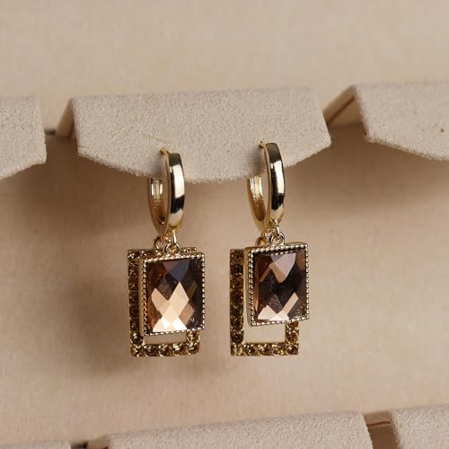Sonateomber Christmas Tree Dangle Small Gold Hoop Earrings for Women, Cute Sparkly CZ Rhinestone Maple Clover Leaf Drop Earings Thanksgiving Holiday Accessories Fashion Jewelry Gift - color: Rectangle Gold