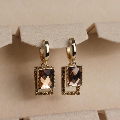Sonateomber Christmas Tree Dangle Small Gold Hoop Earrings for Women, Cute Sparkly CZ Rhinestone Maple Clover Leaf Drop Earings Thanksgiving Holiday Accessories Fashion Jewelry Gift - color: Rectangle Gold