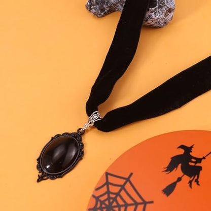 Gothic Black Velvet Goth Choker Necklace for Women,Cameo Black Choker Crow Skull Pendant Necklace Vintage Collar Skull Necklace Gothic Jewelry - style: Black