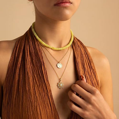 CONRAN KREMIX Colorful Stone Beaded Necklace for Women,Natural Gemstone Bead Choker Necklaces Boho Summer Beach Layering Necklace Jewelry Gift for Women - color: Yellow
