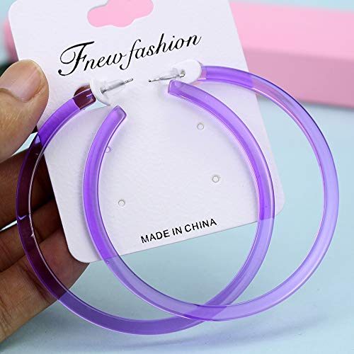 Colorful Big Hoop Earring Acrylic Open Large Hoop Earrings C Shape Trendy Chunky Earrings 80s 90s Retro Lightweight Statement Ear Jewelry Earring For Women - color: 70mm 6 Pairs