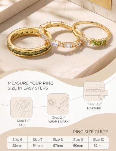 Sllaiss Stackable Gold Rings for Women Non-Tarnish 14K Gold Plated Ring Set | Non Tarnish, Dainty Stacking Ring Set, Ring Stack, Cubic Zirconia Thumb Rings, Promise Wedding Bands, Stackable Rings - color: 14K Gold Olive Green CZ