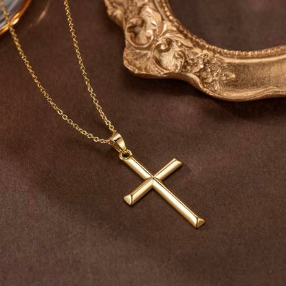 Cross Necklace for Women Gold Cross Necklaces for Women | Cross Chain 14K Gold Cross Necklace for Women Beauty Gold Faith Pendant Necklaces for Women Cross Necklaces 20/25mm - size: 37MM