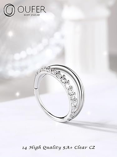OUFER Nose Rings Silver, 20G Double Hoop 8MM Nose Rings, Seamless Stainless Steel Rook Daith Piercing Jewelry for Women & Men - style: Modern