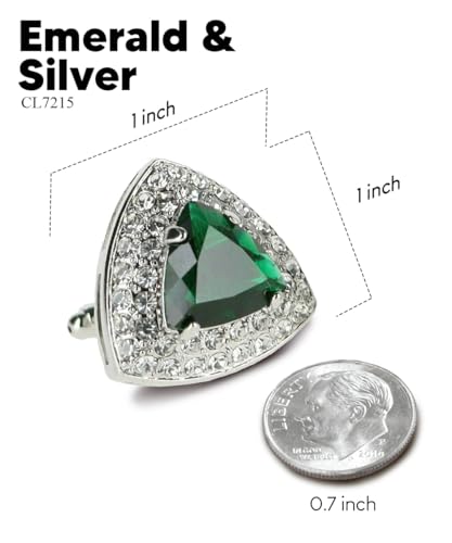 Triangular Crystal Diamond Set Cuff Links for Men – Tuxedo Suit Accessories, Cufflinks for Men - style: Emerald/Silver