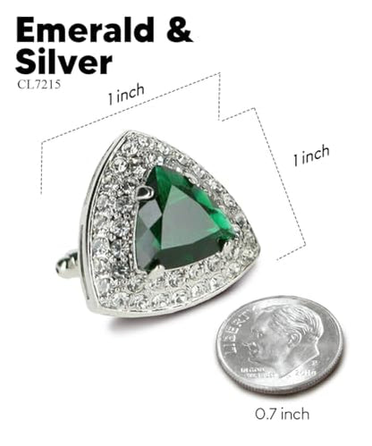 Triangular Crystal Diamond Set Cuff Links for Men – Tuxedo Suit Accessories, Cufflinks for Men - style: Emerald/Silver