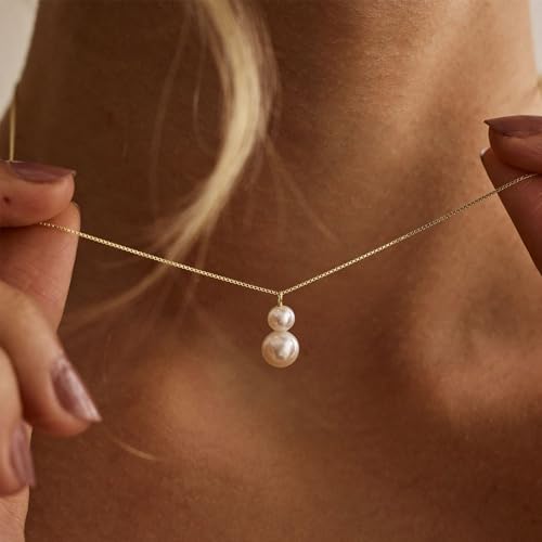 Gold Pearl Necklaces for Women Trendy, 14K Gold Plated Dainty Necklace Simple Layered Pearl Necklaces for Women Trendy Wedding Birthday Jewelry - color: 3-Two Pearl