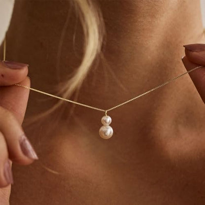 Gold Pearl Necklaces for Women Trendy, 14K Gold Plated Dainty Necklace Simple Layered Pearl Necklaces for Women Trendy Wedding Birthday Jewelry - color: 3-Two Pearl