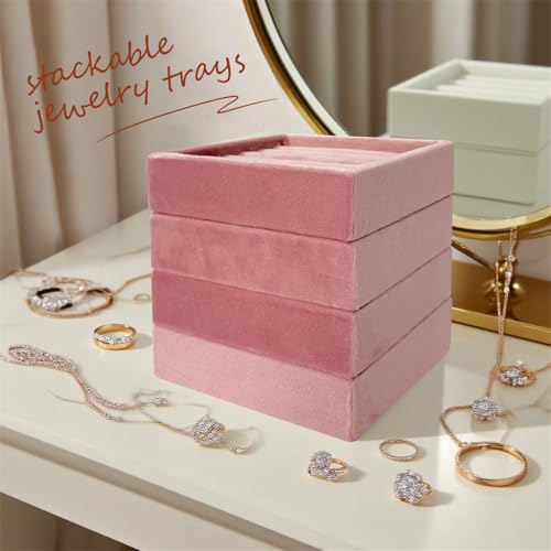 SCIKHETF Velvet 5 Slots Ring Earrings Trays Small Showcase Display Travel Ring Holder & Organizer (Pink) - color: Pink