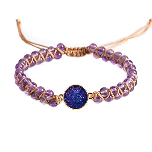 YGLINE Stone Bead Yoga Meditation Bracelet Healing Crystal Double Layer Natural Gemstone Beaded Relax Anxiety Bracelets for Women Men - color: purple