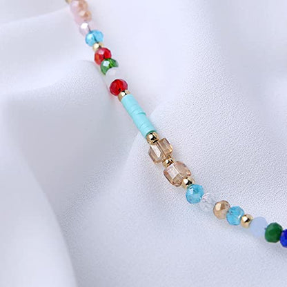 Beaded Beach Anklet Boho Elastic Foot Jewelry Colorful Beads Polymer Clay CharmsBohemian Summer Accessories for Seaside Vacations Festivals Women's Boho Ankle Chain | Colorful beaded anklet with boho beach style, adjustable chain fit and lightweight desig