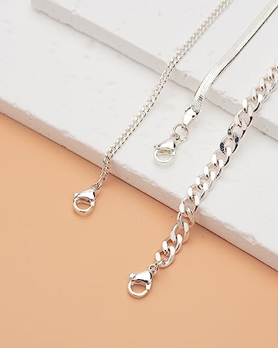Sterling Silver Ankle Bracelets for Women Strong Lobster Clasp - Cuban Link, Figaro, Rope, Flat Mariner, Snake Herringbone, Satellite, Paperclip - Summer Beach Waterproof Silver Anklet - color: Curb, Chunky Curb,Snake