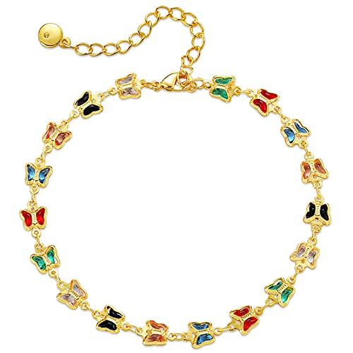 Ankle Bracelets for Women 18K Gold Plated Anklet for Women Gold Charm Anklet Waterproof Summer Beach Foot Chain Jewelry Gifts - style: Butterfly