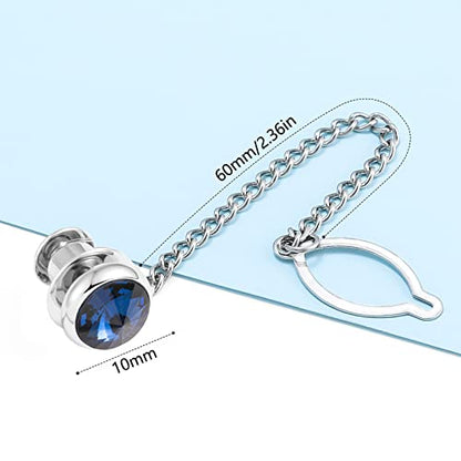 Tie Pins for Men Silver Tie Pins with Chain, Tie Tack Pins Brooch Personalized Wedding Business Gifts - color: Blue crystal