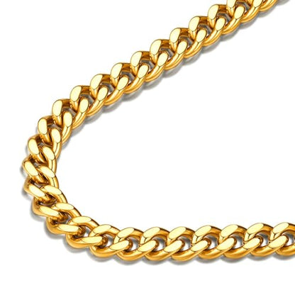 FindChic Men Curb Chain Necklace 18K Gold Plated/Stainless Steel/Black Chunky Double Tight Cuban Link Hip Hop Neck Chains for Men Boys 3.5MM/5MM/6MM/7MM/9MM/12MM 14''-30'' 8 Length Options (Send Gift Box) - color: E.7mm Width-Gold, size: 28 inches