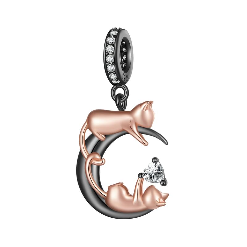 BISAER 925 Sterling Silver Charms for Bracelets Cat Dog Sloth Animal Beads Butterfly Fairy Heart Dangle Pendant Charms - color: Playing Cat