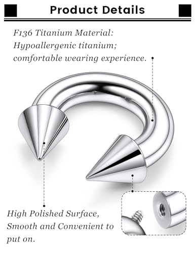 F136 Titanium 20/18/16/14/12/8/4/2g Septum Nose Rings Gauge Earrings Lip Rings Prince Albert Jewelry Internally Threaded Horseshoe Hoop Piercings - size: 2g*12mm