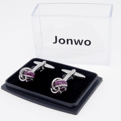 Knot Cufflinks in Gift Box Cuff Links for Men Lady Daily Wear Shirt | Men's Women Cufflink Set Jewelry for Wedding Party Prom Office Formal or Casual Business Tuxedo Dress, Easy to Put on - style: Black & Purple Knot