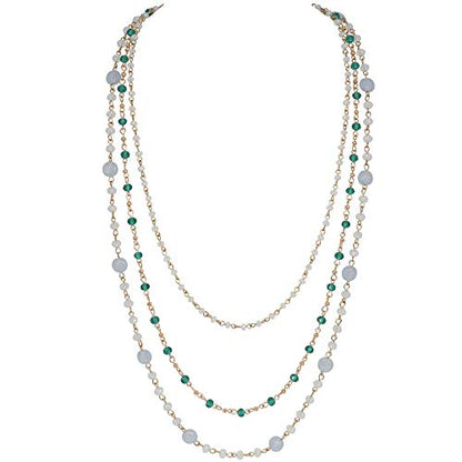 Firstmeet Long Chain Multi Layer Fashion Glass Beads Handmade Necklace for Women - color: Clear-j