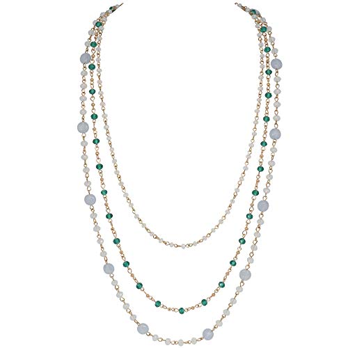 Firstmeet Long Chain Multi Layer Fashion Glass Beads Handmade Necklace for Women - color: Clear-j