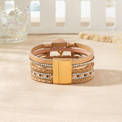 Rantanto Leather Wrap Bracelets For Women Gold Twist Lock Buckle Wrist Cuff | PU leather,Skin-friendly,Boho Stackable Wristband,Fashion Daily Jewelry,Trend Casual Party Bangle,Fit For Birthday, Holiday - color: Heart Khaki