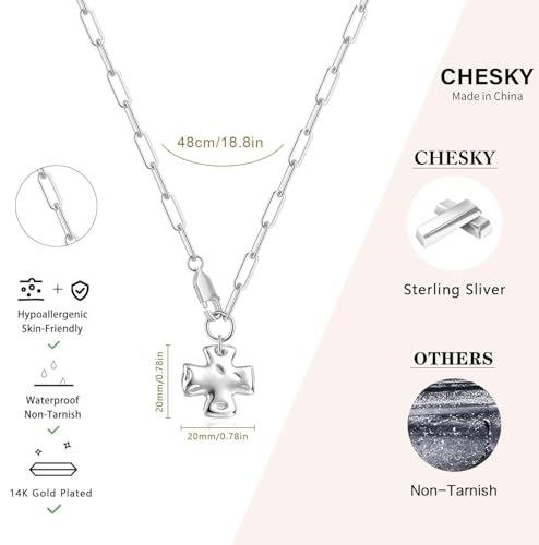 CHESKY Cross Necklace for Women, 14K Gold/Silver Plated Paperclip Necklace | Chunky Cross Necklace, Statement Pendant Charm Necklace, Gold Jewelry for Women, Fashion Accessories - color: Silver