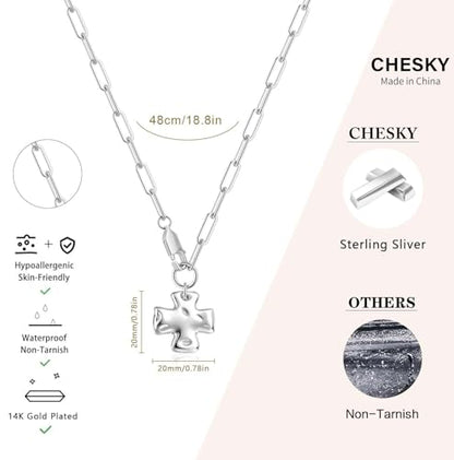 CHESKY Cross Necklace for Women, 14K Gold/Silver Plated Paperclip Necklace | Chunky Cross Necklace, Statement Pendant Charm Necklace, Gold Jewelry for Women, Fashion Accessories - color: Silver