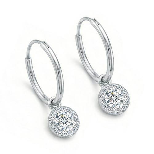 LeCalla 925 Sterling Silver Huggie Hoop Earrings for Women | Rhodium-Plated CZ & Moissanite Dangle Hoop Earrings | Heart, Double Hoop & 3 Stone Designs Hoops | Hypoallergenic Small Hoops Earring Gift for Women - style: Design 06 – Hoops with CZ Charm