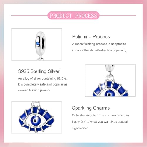 S925 Sterling Silver Cute Bead Charm for Pandora Bracelets and Necklaces | Lucky Clover Cute Animal Pink Bow Cherry Butterfly Pendant Bead Charms Jewelry Making Gifts for Women Valentines Mother's Day - style: Guardian Devil's Eye pendant