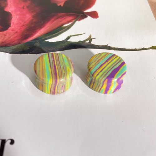 Rainbow Stone Double Flare Ear Plugs Tunnels Natural Organic Stones Expander Ears Piercing Stretcher Gauge Plug for Women Men Fashion Body Jewelry - color: 16mm(5/8")
