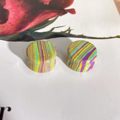 Rainbow Stone Double Flare Ear Plugs Tunnels Natural Organic Stones Expander Ears Piercing Stretcher Gauge Plug for Women Men Fashion Body Jewelry - color: 16mm(5/8")