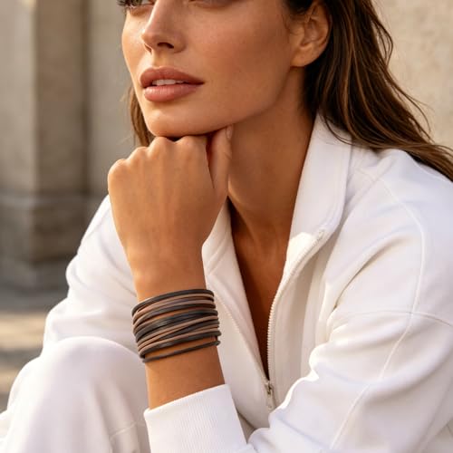 hotoo Leather Wrap Bracelet for Women - color: Pinkish gray