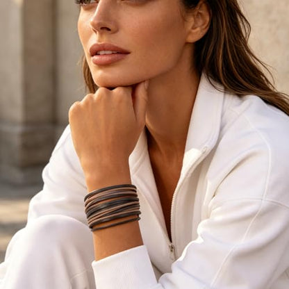 hotoo Leather Wrap Bracelet for Women - color: Pinkish gray