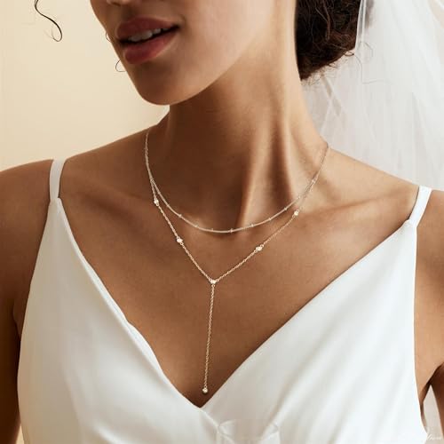 Gold Necklace for Women, Dainty Long Necklace 14k Gold Plated Lariat Long Necklaces for Women Trendy Simple Statement Drop Necklace Fashion Body Chain Prom Jewelry Gold Accessories - color: 8-Silver