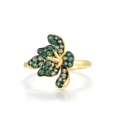 Santuzza Sterling Silver Gemstone Flower Ring for Women - color: [A]Lily-Green