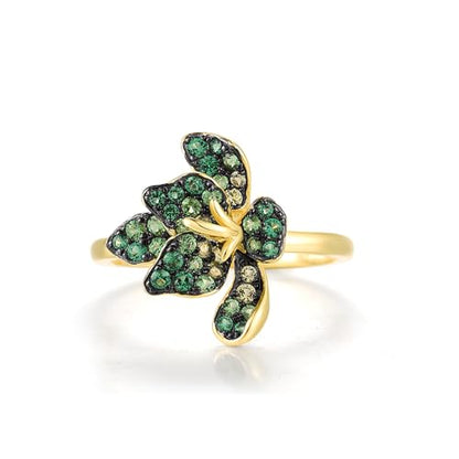 Santuzza Sterling Silver Gemstone Flower Ring for Women - color: [A]Lily-Green