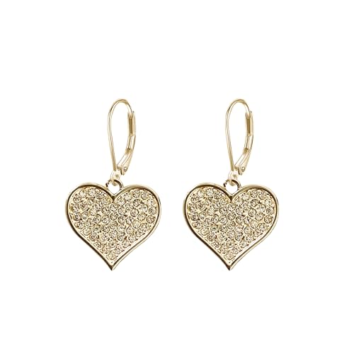 Sparkling Rhinestone Heart Hoop Earrings for Women Charming Heart-Shaped Huggie Earrings Valentine Day Jewelry - color: Gold