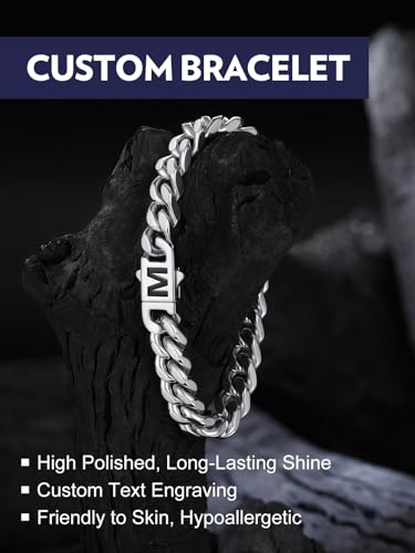 Bandmax Mens Hip Hop Cuban Link Bracelets 5/7/9/12MM Stainless Steel Miami Curb Chain Bracelet Silver/Gold Plated/Black Wristlet Chains for Men 7"-9" - color: 19 9MM Steel-Custom