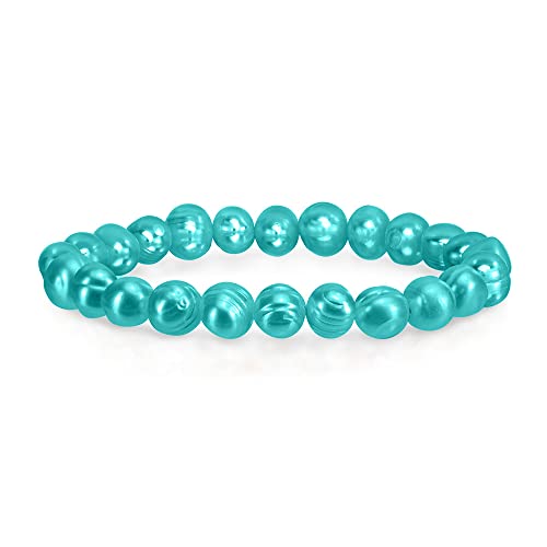Savlano 8-9MM Cultured Freshwater Baroque Pearl Stretch Bracelet 7 Inches. Available In a Range of Beautiful Colors, For Women Comes with Gift Box - color: Blue