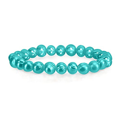 Savlano 8-9MM Cultured Freshwater Baroque Pearl Stretch Bracelet 7 Inches. Available In a Range of Beautiful Colors, For Women Comes with Gift Box - color: Blue