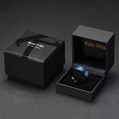 King Will Men's Tungsten Carbide Wedding Ring Hammered Groove Wedding Band Mens Two Tone Engagement Ring for Men and Women Matte Brushed Finish Comfort Fit - color: 8mm Blue & Black
