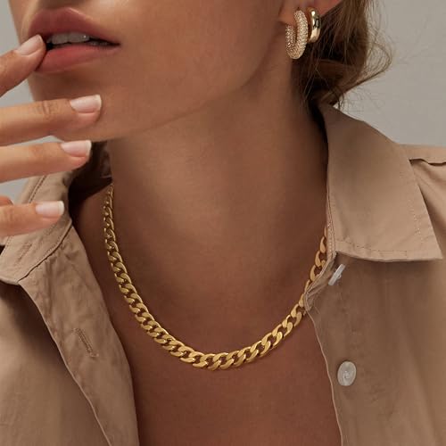 Moodear Gold Necklace for Women 14K Gold Plated Chain Necklace | Gold Chunky Necklace, Dainty Cuban Link Paperclip Chain Layered Necklace, Trendy Fashion Gift for Women Daily Wear - style: Cuban Link Chain