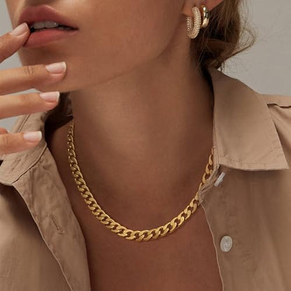 Moodear Gold Necklace for Women 14K Gold Plated Chain Necklace | Gold Chunky Necklace, Dainty Cuban Link Paperclip Chain Layered Necklace, Trendy Fashion Gift for Women Daily Wear - style: Cuban Link Chain