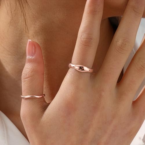 Gold Rings for Women Men Non Tarnish, Waterproof Chunky 14K Gold Plated Dainty Stackable Rings Trendy Statement Pinky Thumb Rings Engagement Eternity Wedding Band Ring Stacking Gold Jewelry Size 3 4 5 6 7 8 9 10 11 - color: Rose Gold, size: 10.5